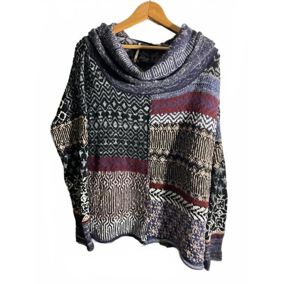 Free People Multi-Patterned Wool/Alpaca/Mohair Sweater with Cowl Neck Medium - Picture 2 of 10